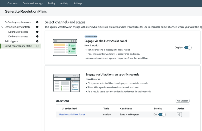 Select channels and access page