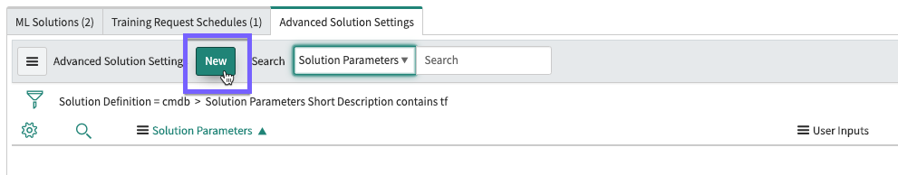 This image shows how to select the Solution Parameters option for creating the parameter.