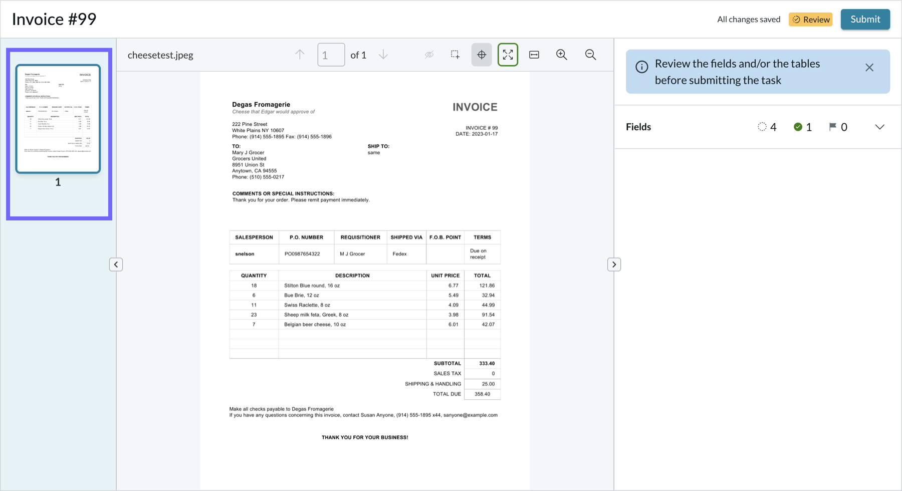 Document Intelligence workspace with multiple pages in the thumbnail panel.