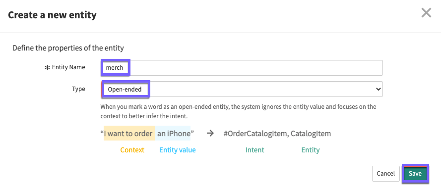 Create a new entity window for an open-ended entity.