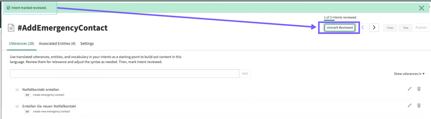 You can switch back and forth between the Reviewed and Unmark Reviewed states for an intent, as long as you do so within the same session.