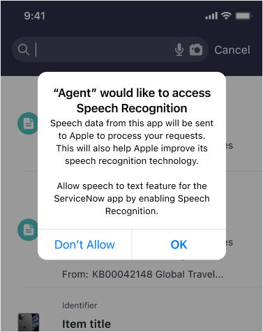 Invite pour autoriser l'enregistrement audio pour iOS.