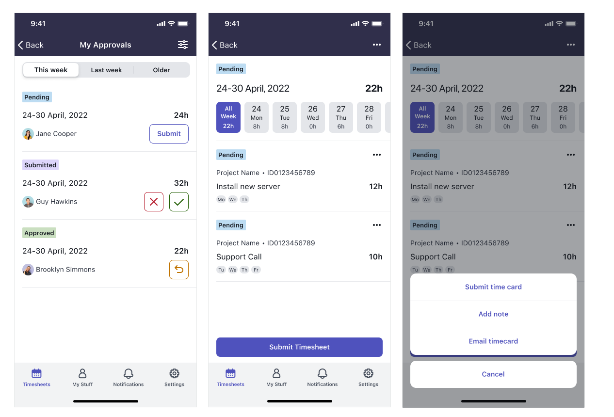 Exemples d’actions de carte dans l’interface utilisateur Mobile.