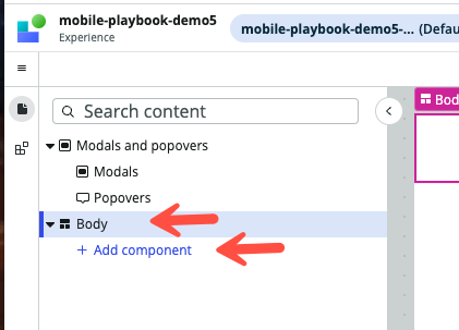 Interface utilisateur UI Builder montrant comment ajouter un composant.