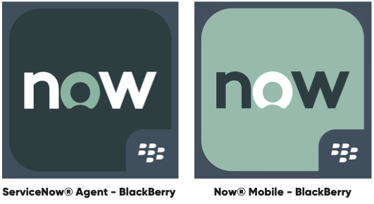 Logos d’application pour ServiceNow applications mobiles de BlackBerry Dynamics.