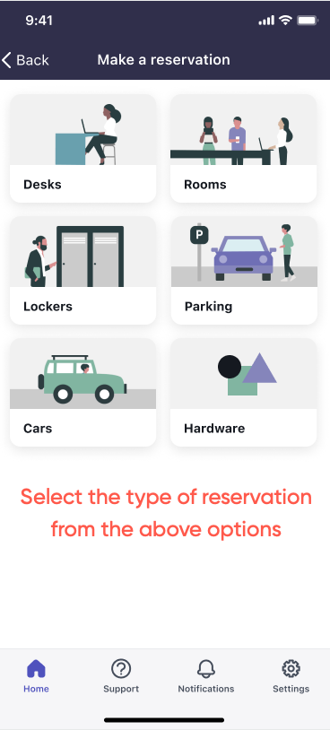 Affiche les différents types de réservations dans une application Mobile.