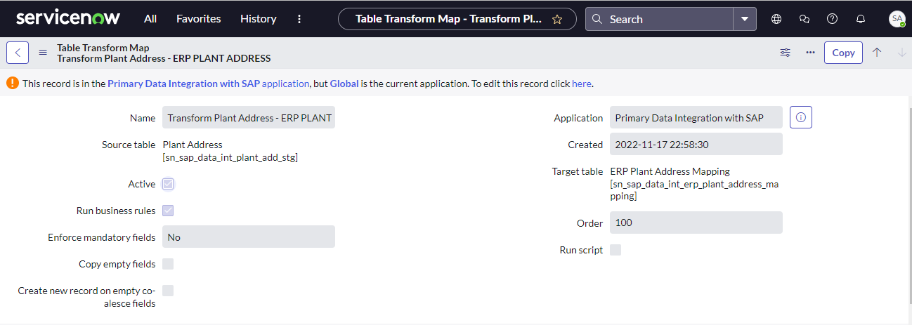 Transformar mapa para endereço da fábrica - ERP_Plant