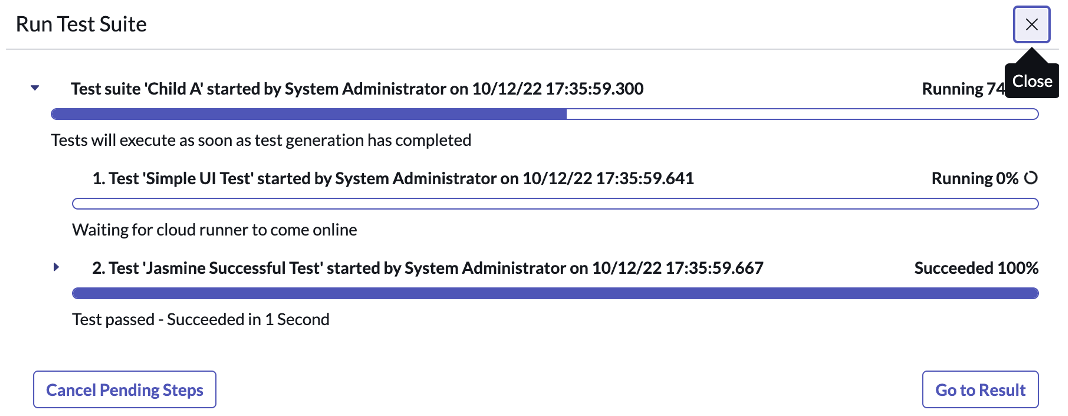 Image showing suite run queue when test generation is in progress