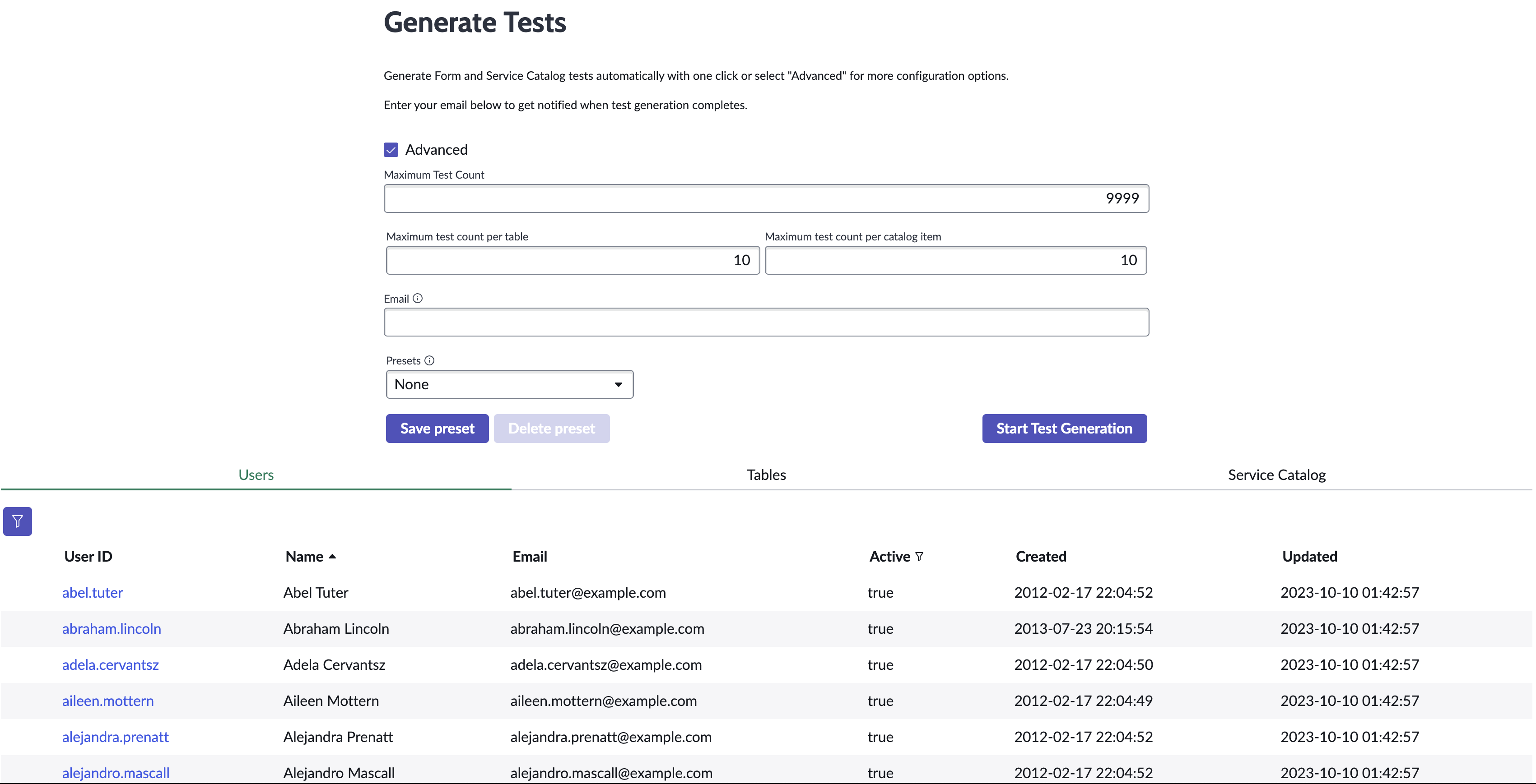 Generate tests screenshot.