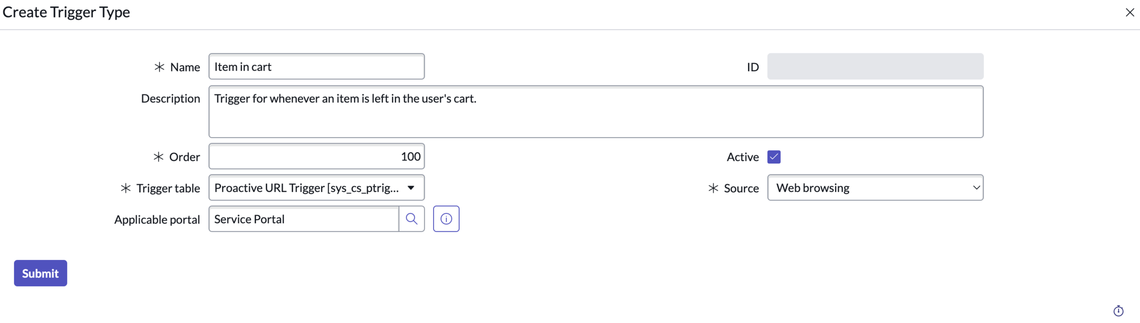 Create Trigger Type form.