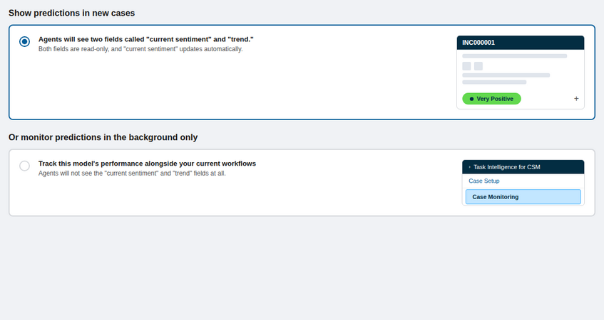 Information about the model testing and cases that the model will work on before deploying the case sentiment model.
