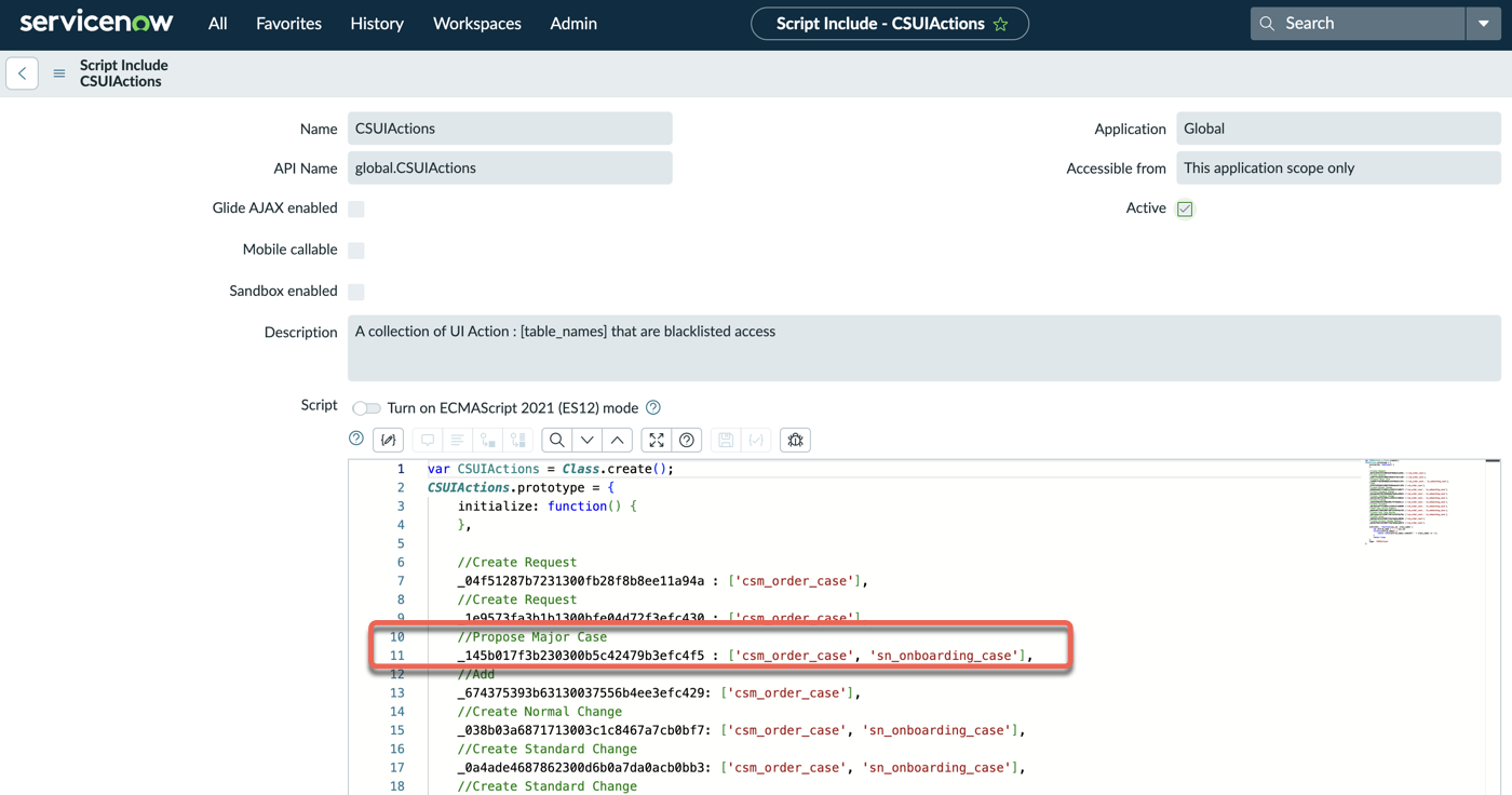 CSUIActions script include record