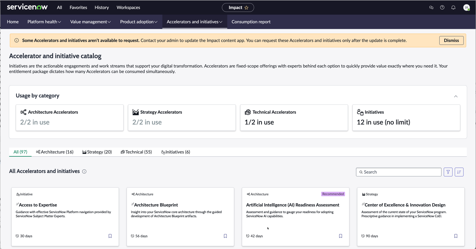 Catalog of accelerators and initiatives with the All tab selected
