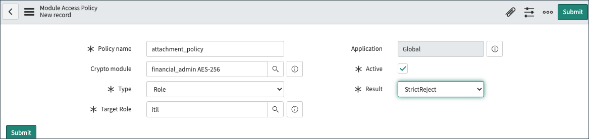 Module Access Policy form