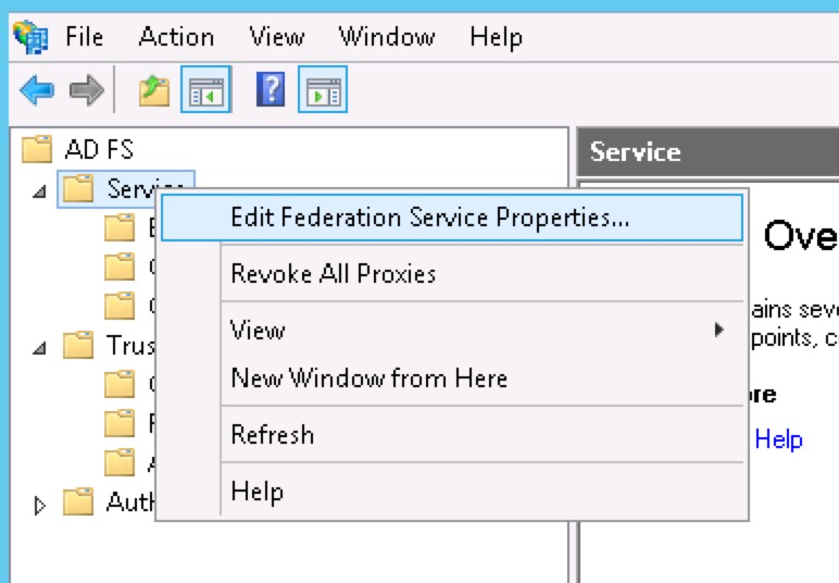 Edit Federation Service Properties.