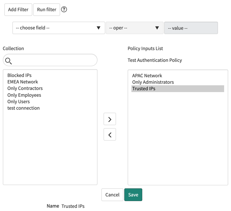 Adding one or more filter criteria to an authentication policy.