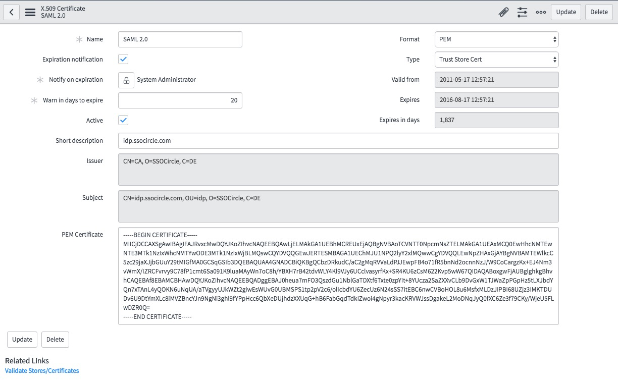 Pasting in the PEM certificate