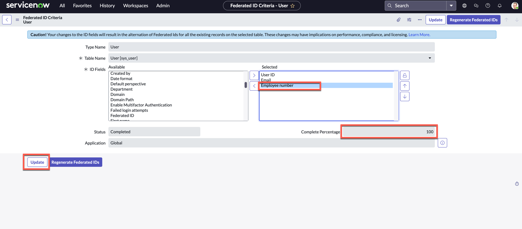 Federated ID Criterias page