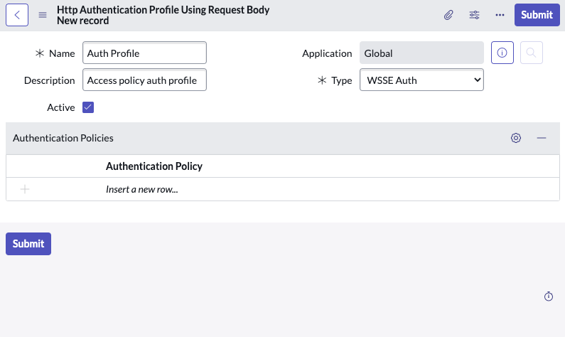 WSSE Authentication Profile