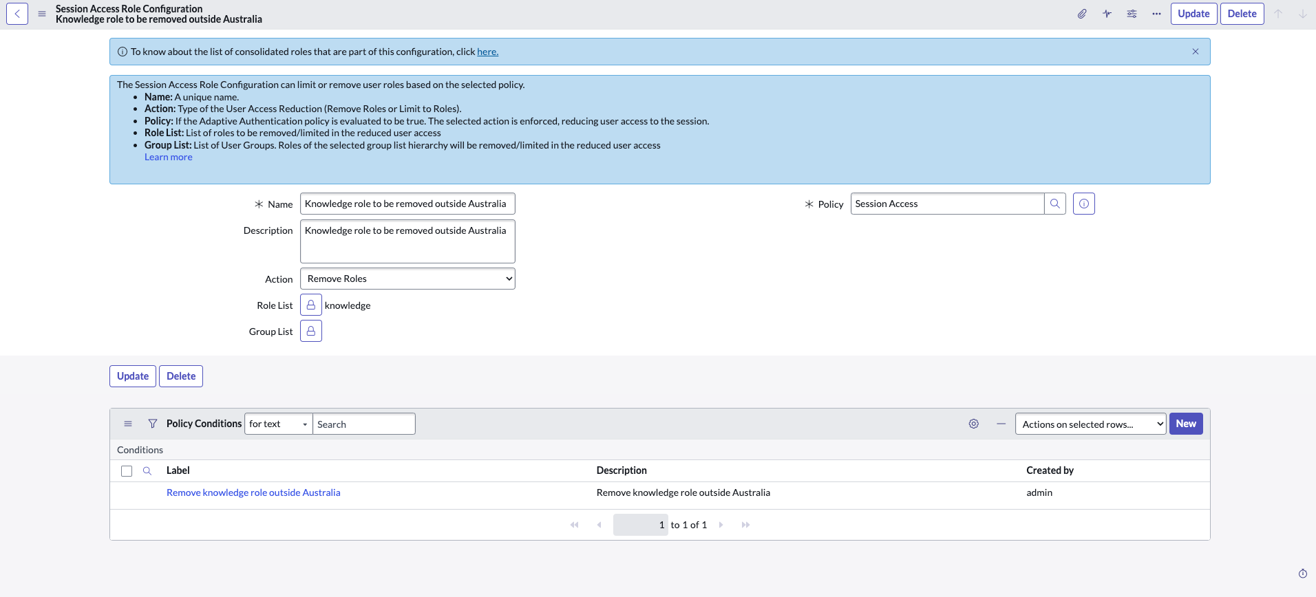 Configure Session Access Role