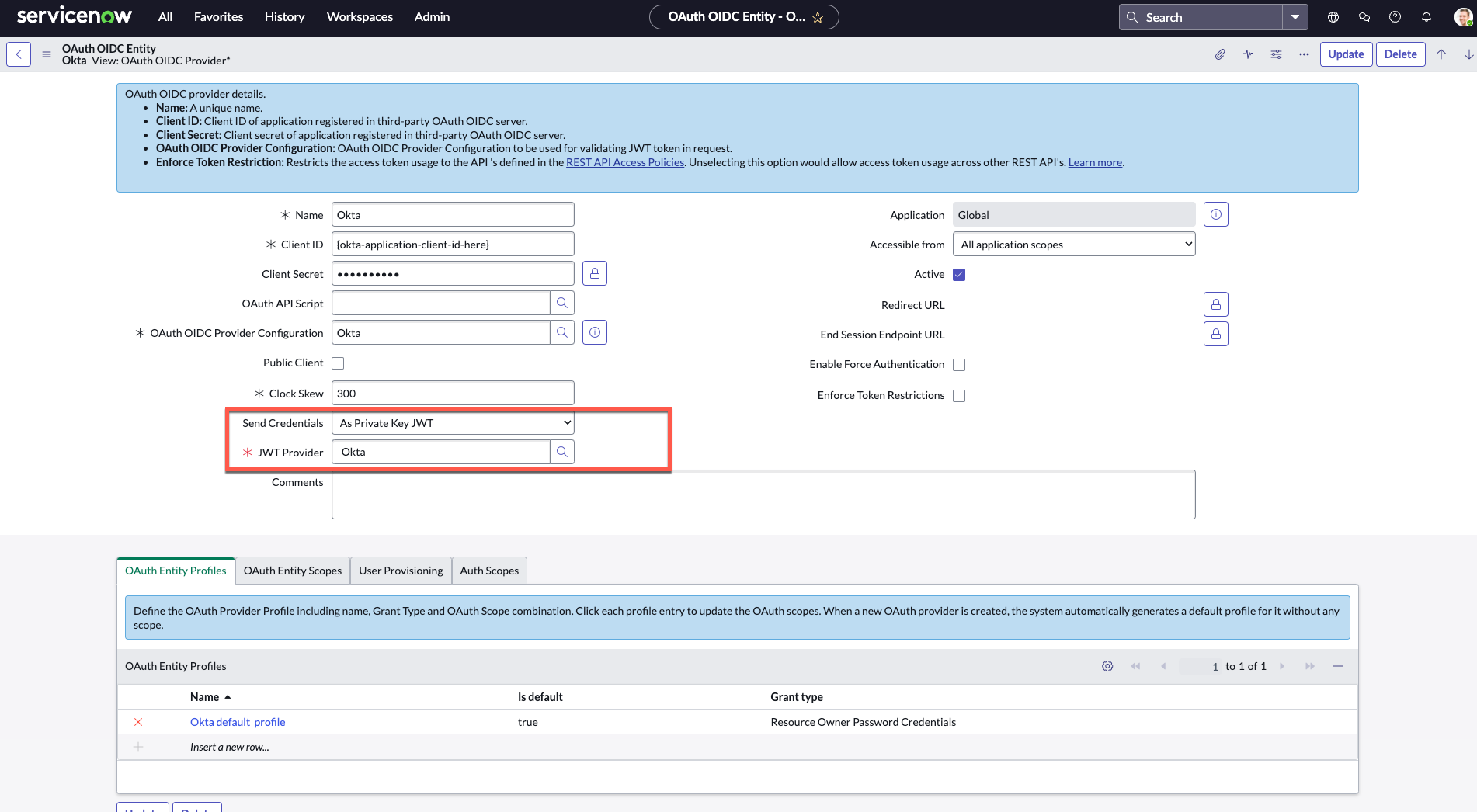 OAuth OIDC Entity form