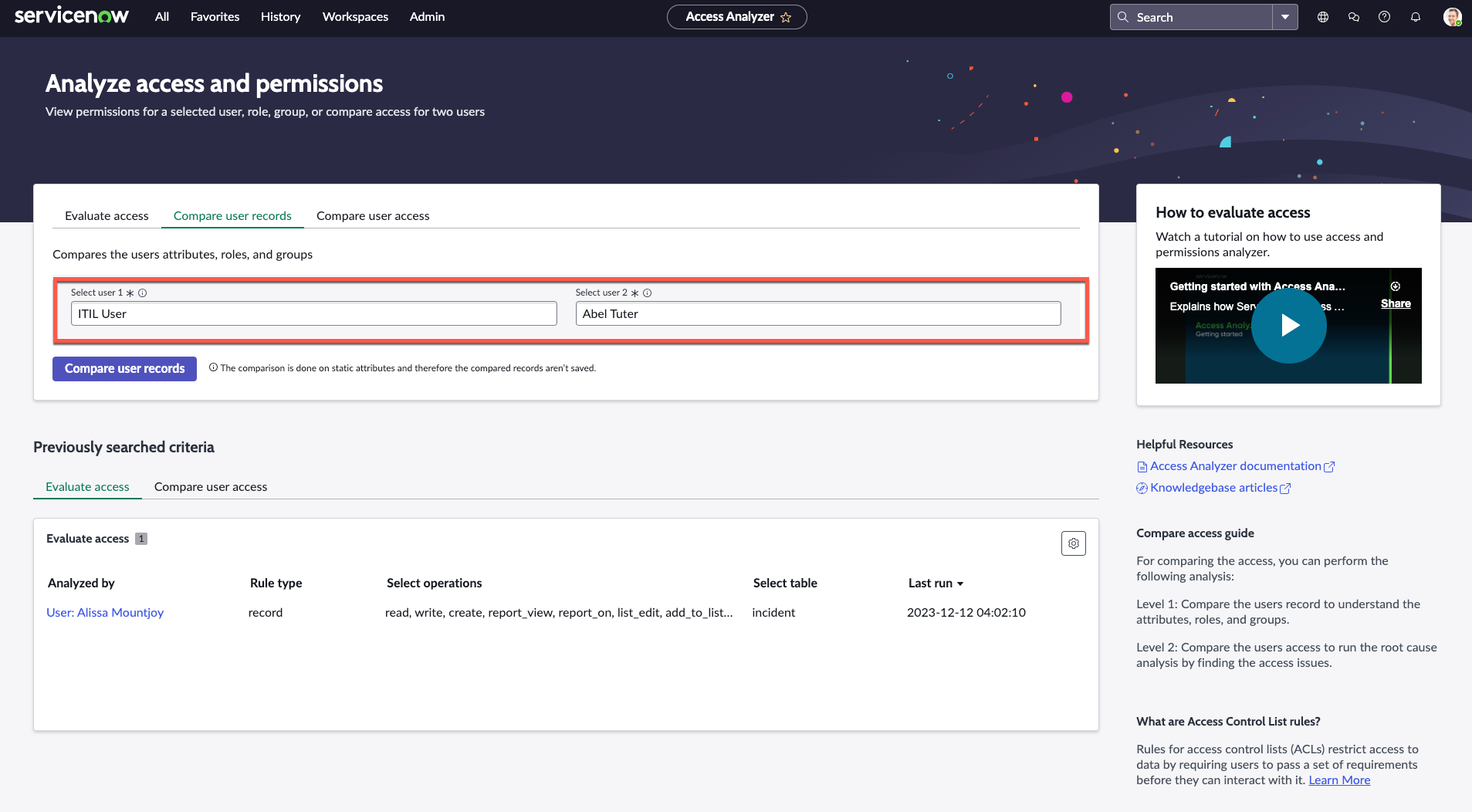 Compare user records