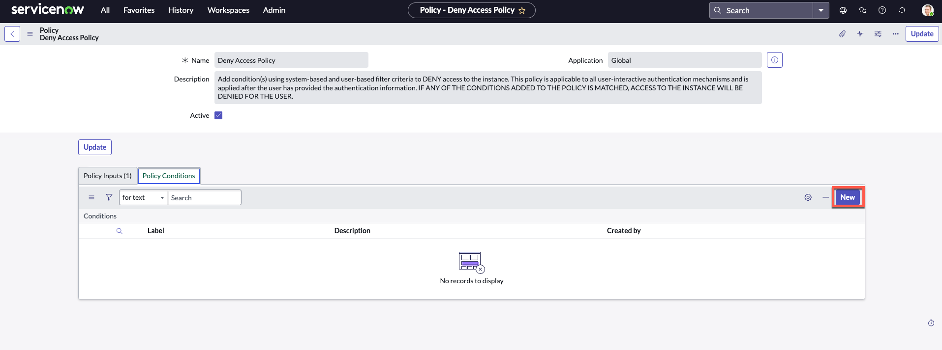 New policy condition for location filter