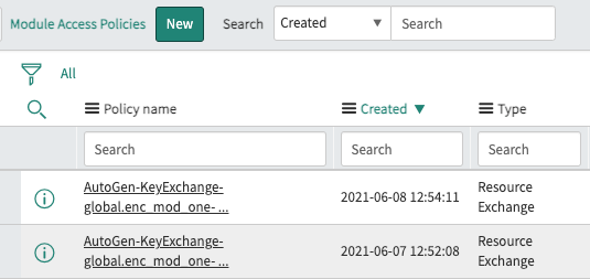 Shows the module access policy is auto-generated.