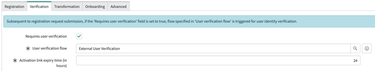 Verification tab of User Registration Configuration