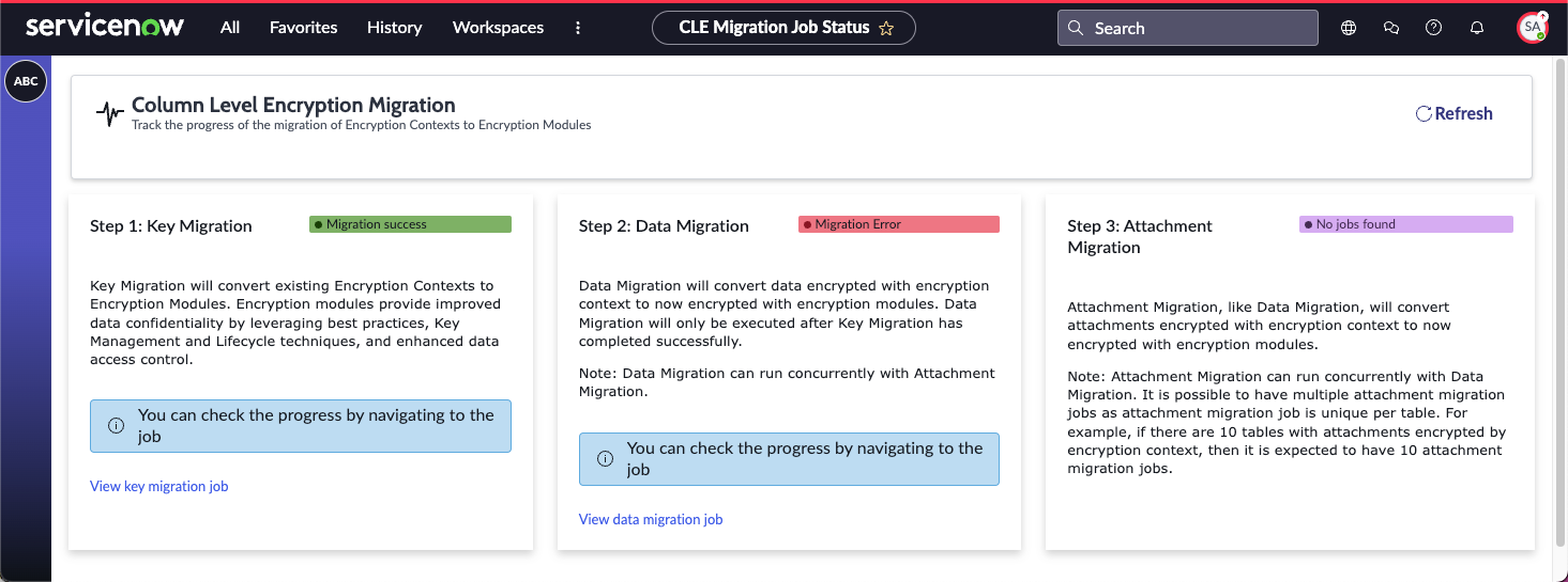 Encryption job status page