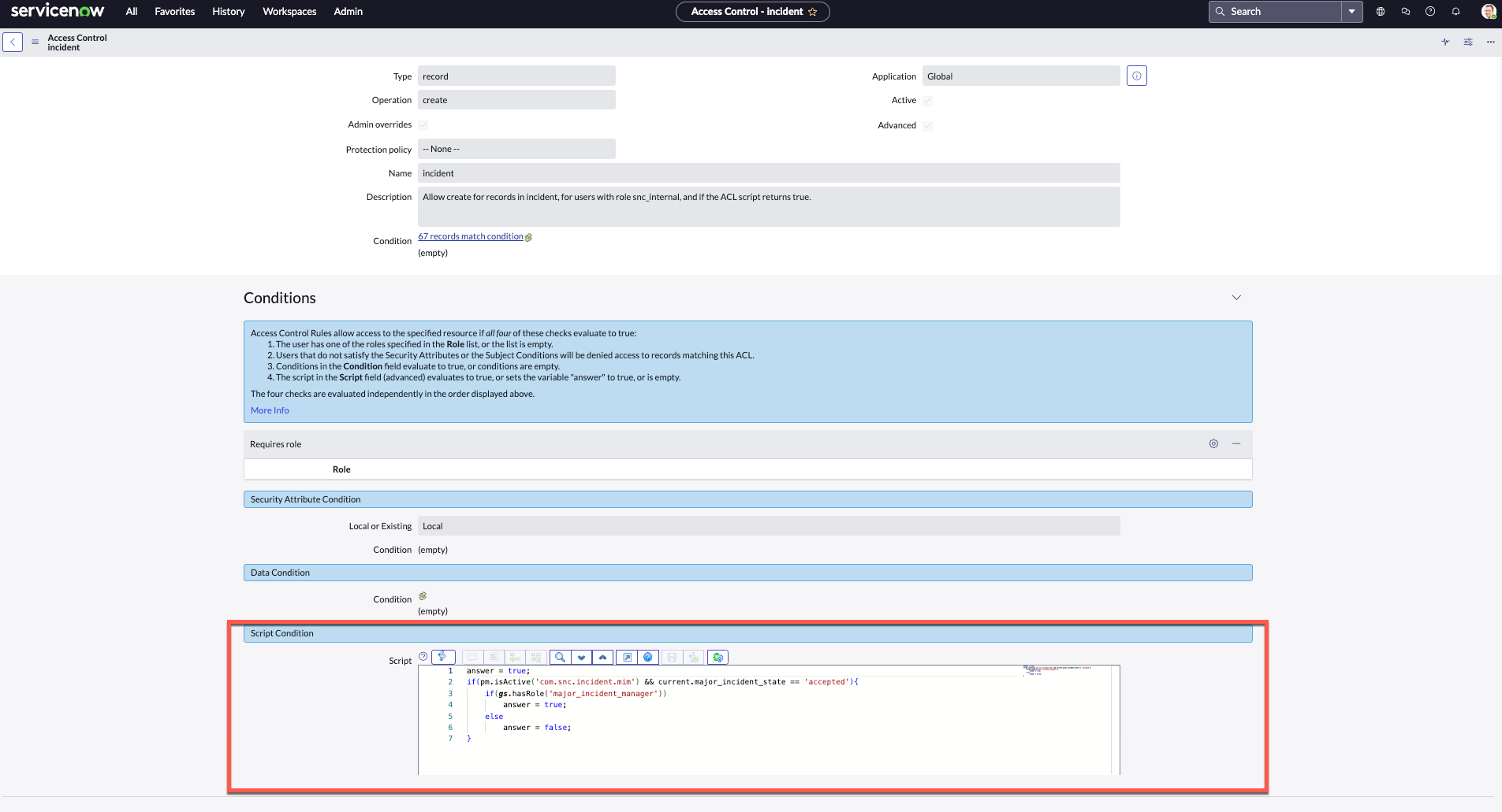 Script Condition in Access Control