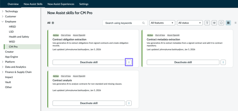 Active skills in Contract management pro.