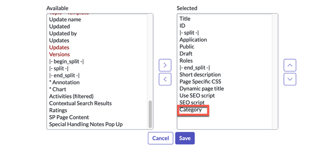 Category field added to selected list.