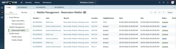 Waitlist records shown in Lists along with their status.