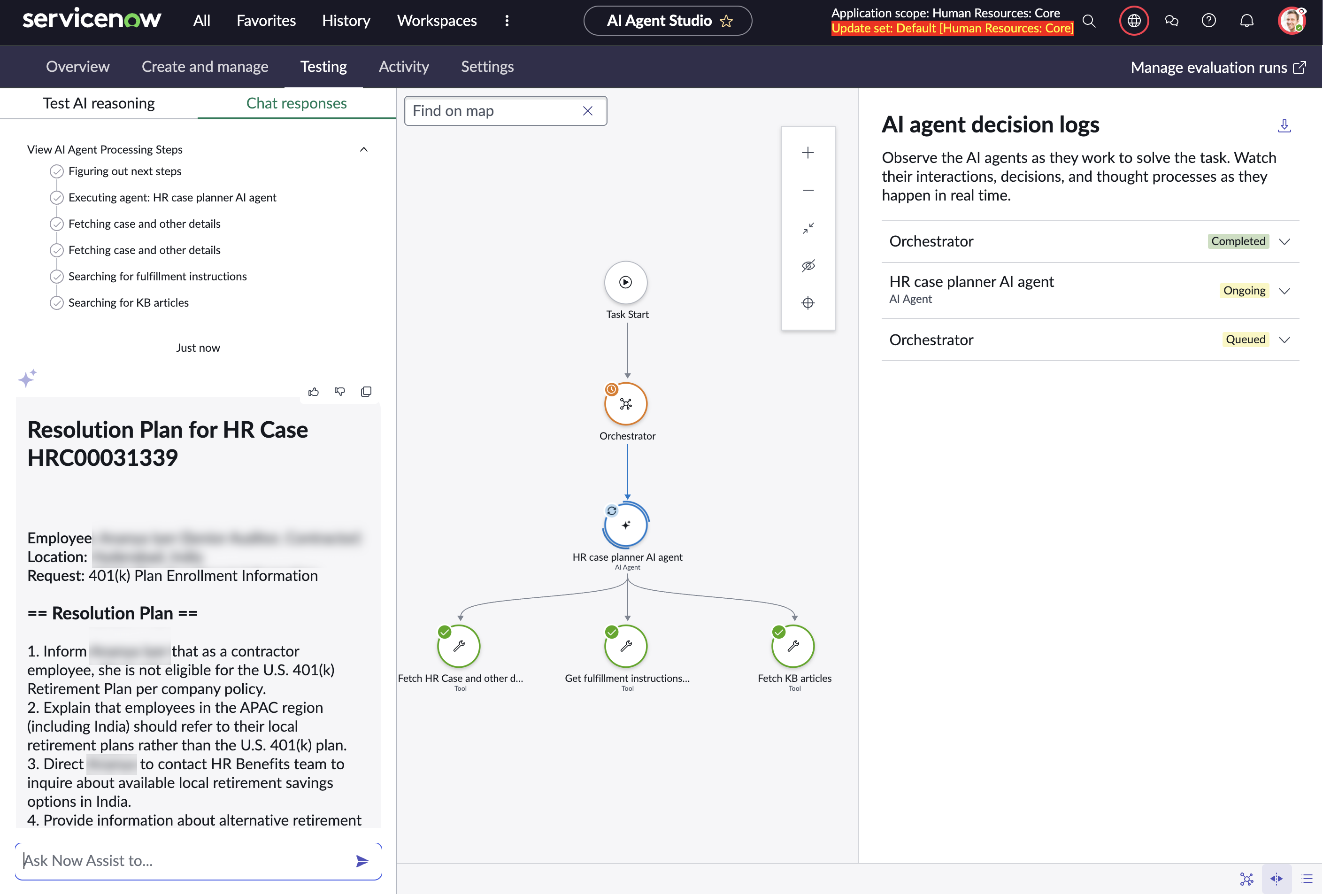 Generation of a fulfillment plan for an HR case
