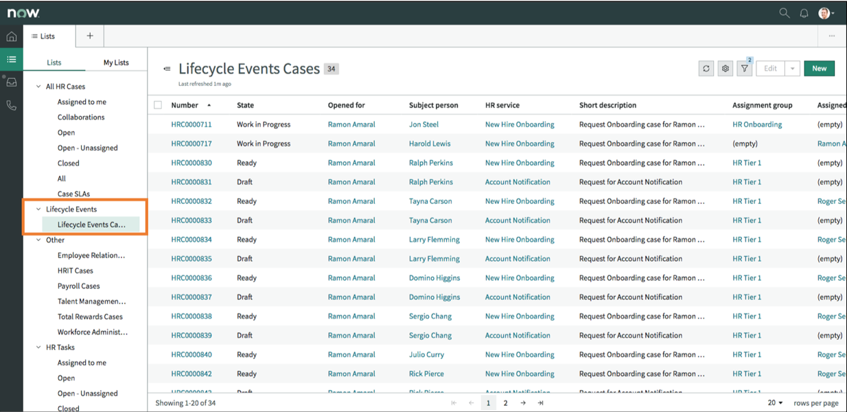 HR Agent Workspace - Lifecycle Event Lists