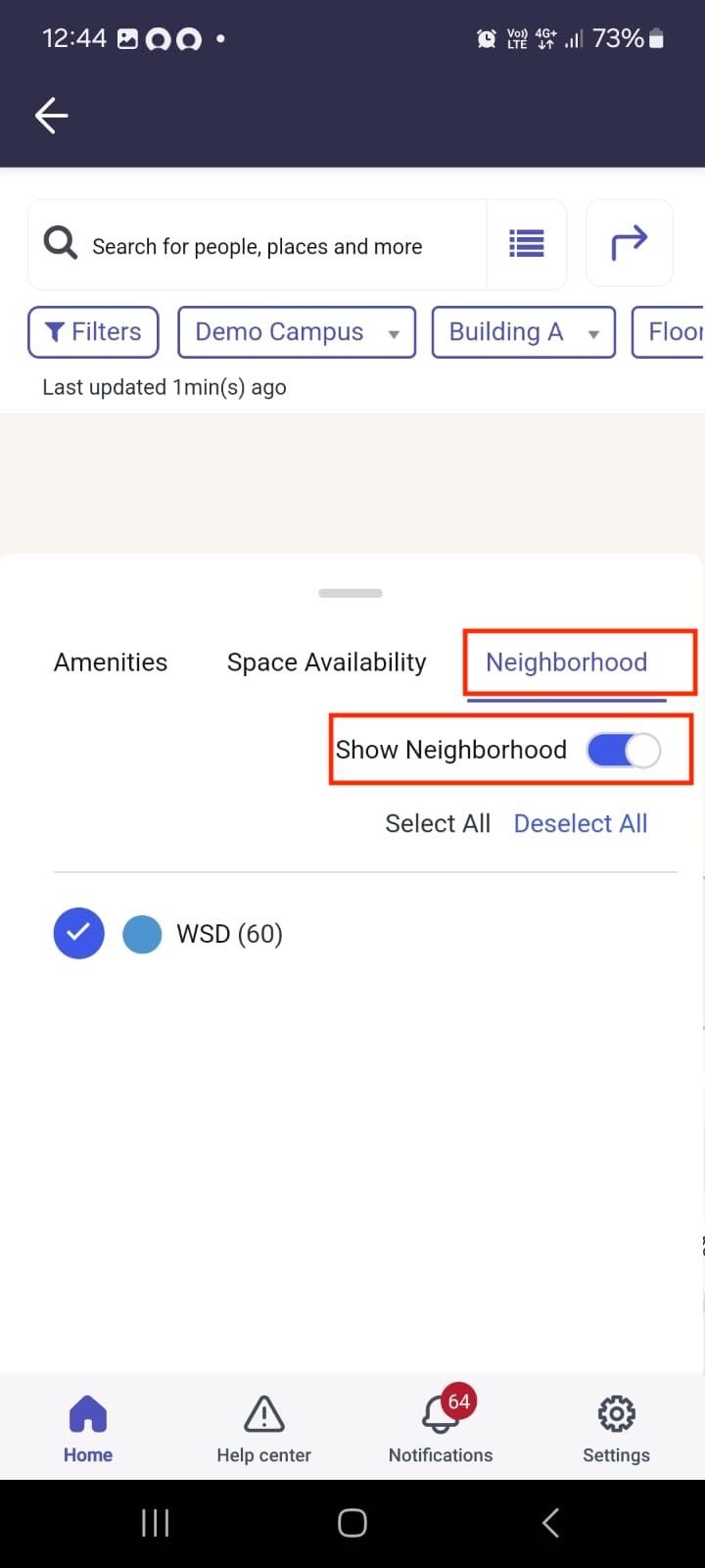 Navigation bar showing option to enable neighborhood on Now Mobile.