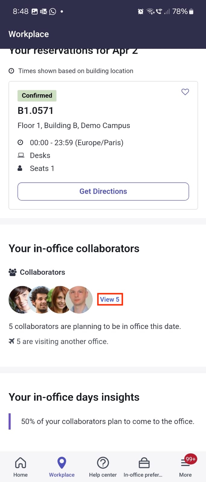 Your in-office days insights and collaborators information.