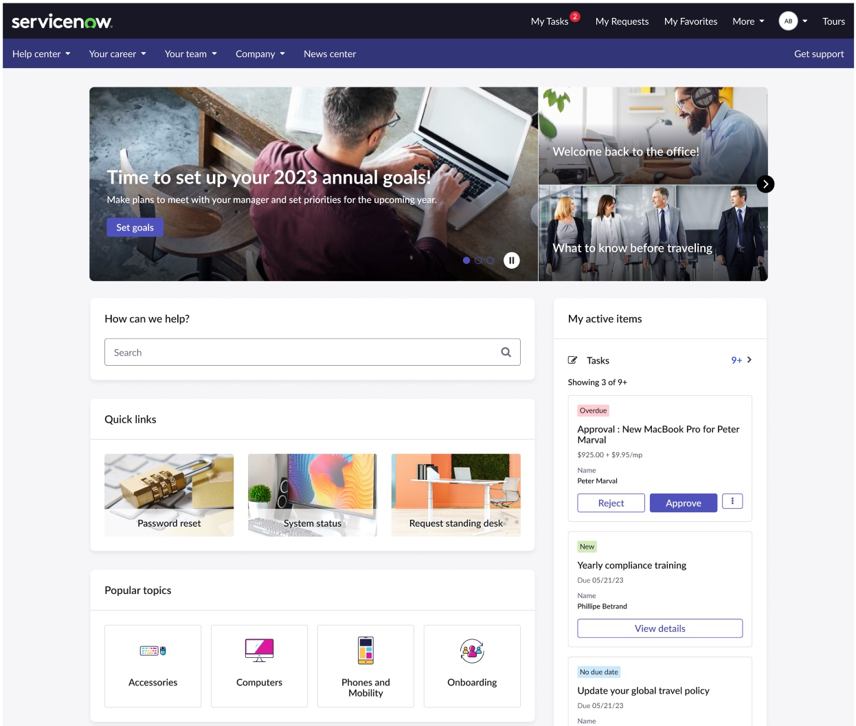 Employee Center home page