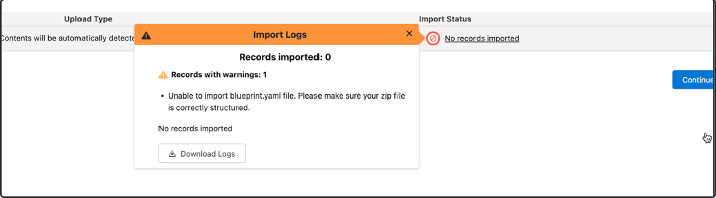 Import error message
