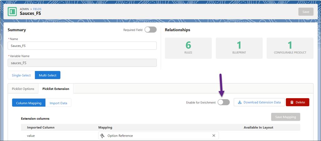 Picklist extension fields