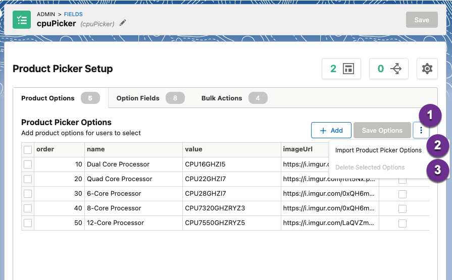 Product picker setup