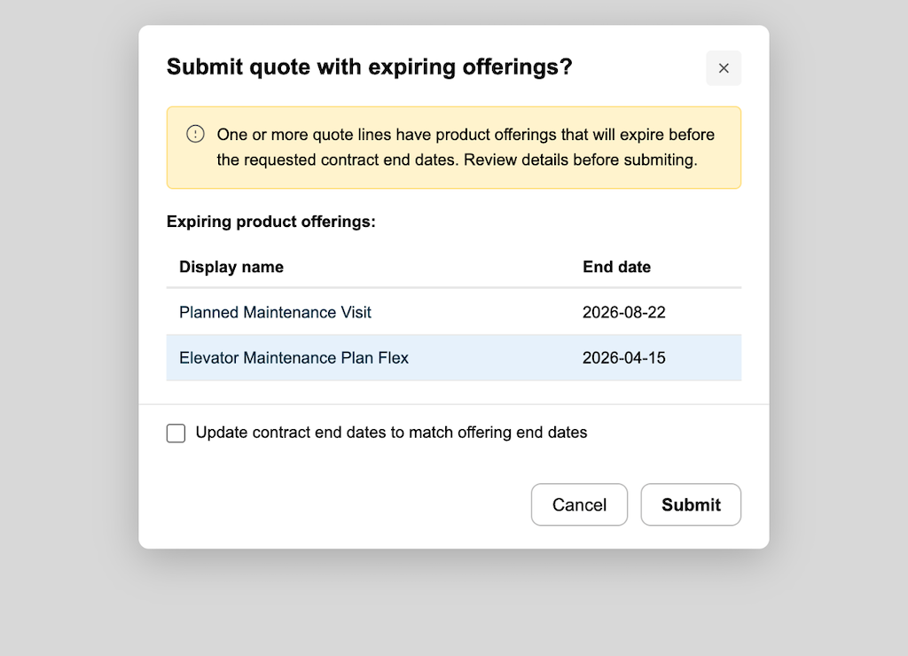 Matching end dates.