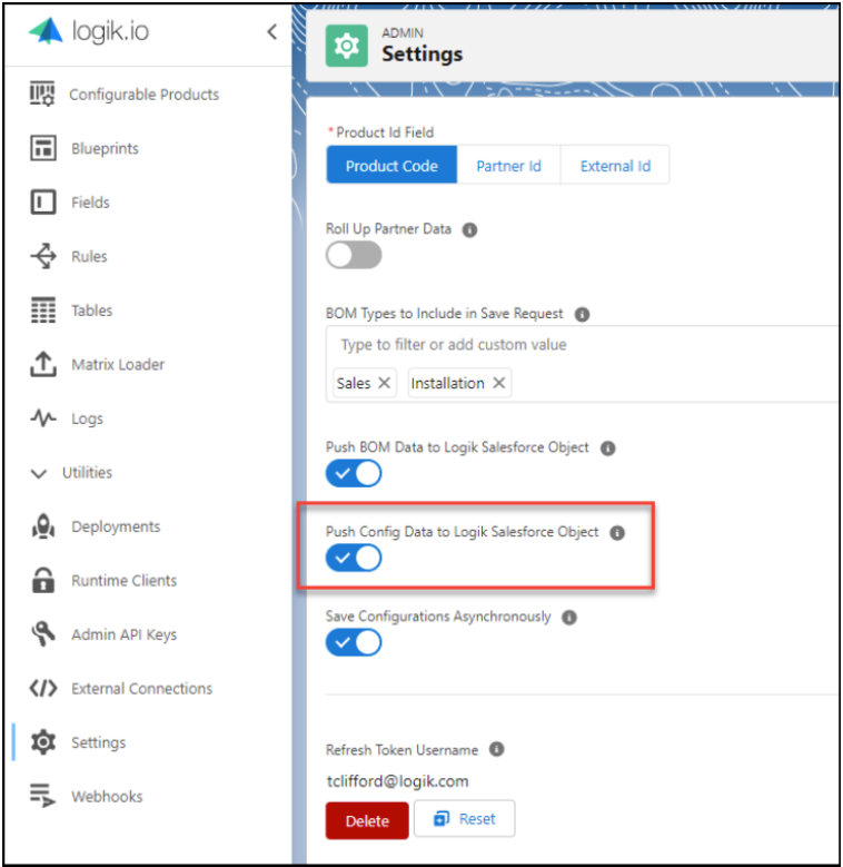 Admin settings