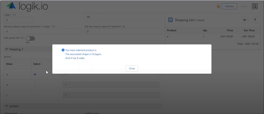 Field showing the popup message style