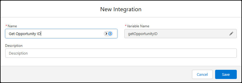 New Integration screen