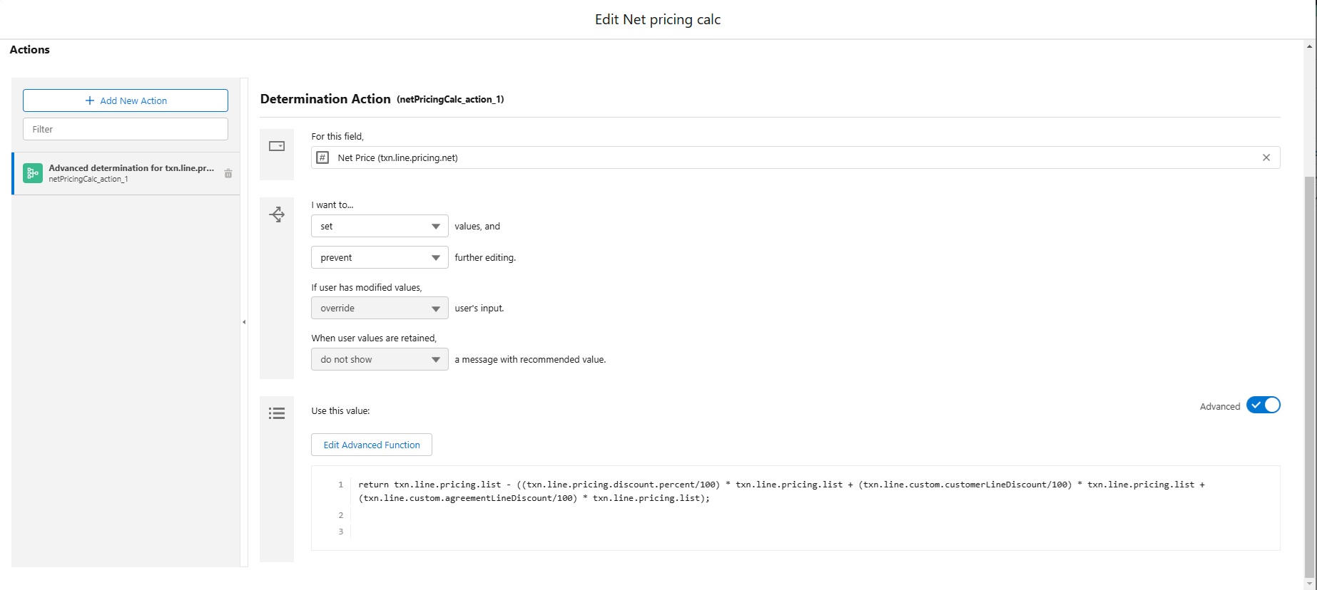 Use Case 2 (Unit Net): Edit Net pricing calc