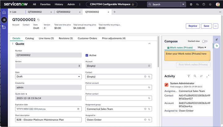 Image shows the quote form with the Details tab open which allows agents to fill in details for a quote.