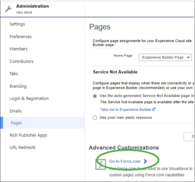 Admin pages