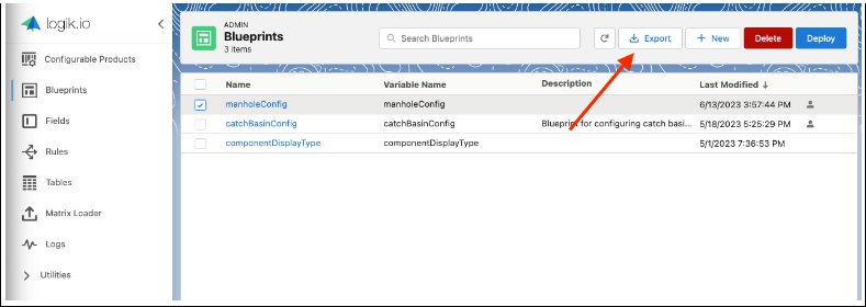 Export blueprint button